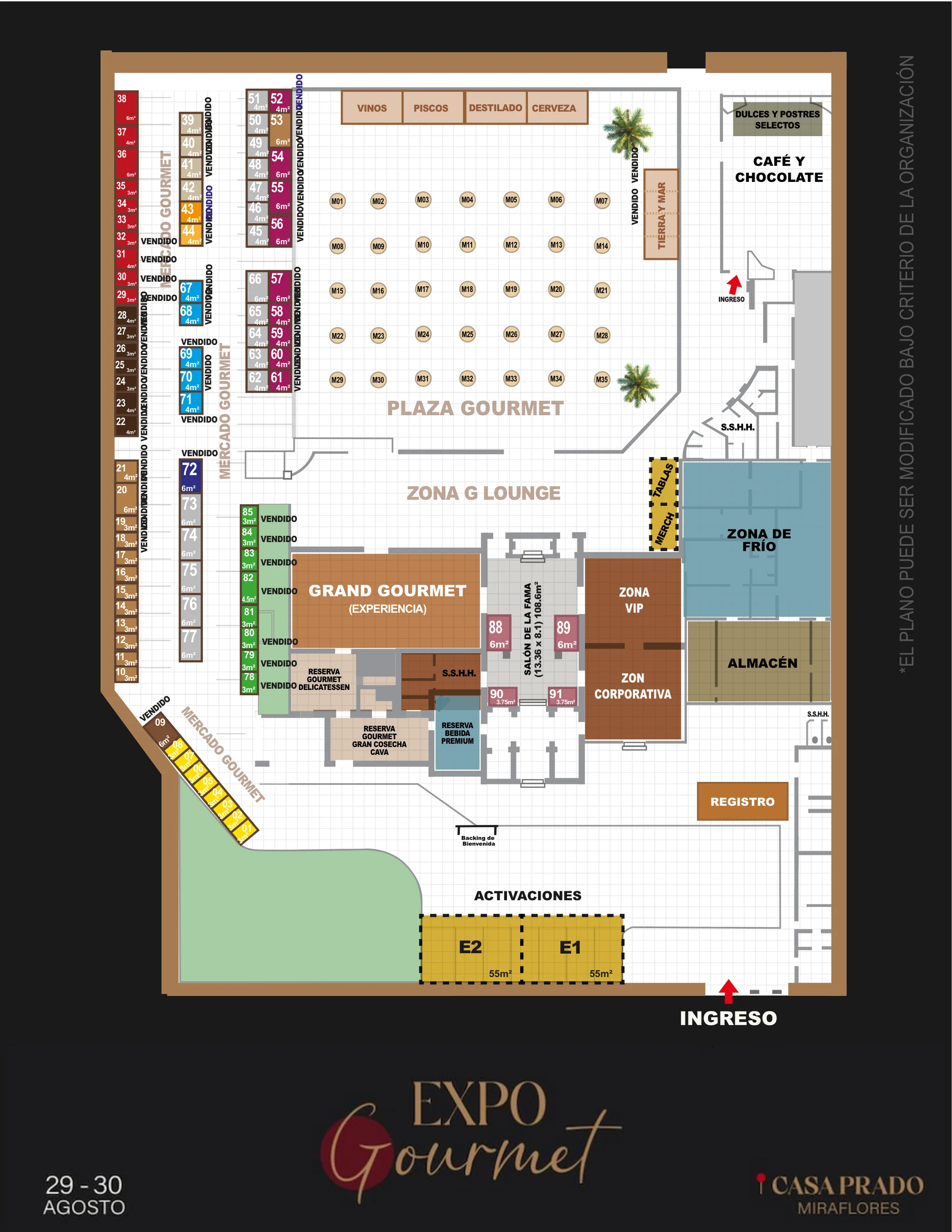Plano de EXPO Gourmet · distribución de zonas y stands en Casa Prado, Miraflores